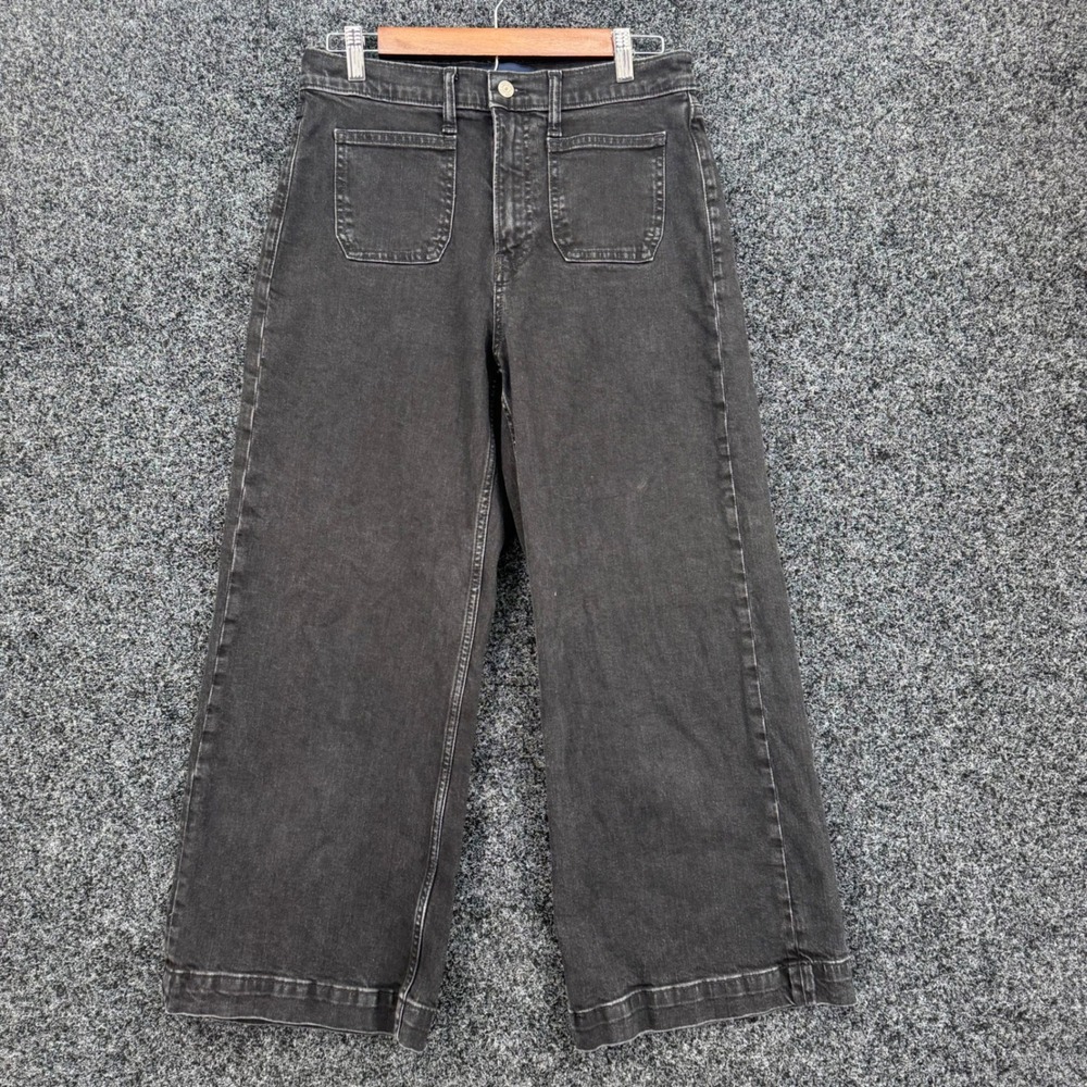 Gap Denim Womens 8/29R High Rise Wide-Leg Crop Jeans Washed Black Stretch